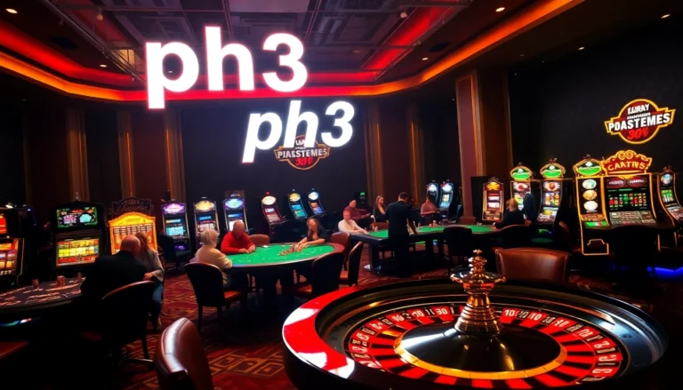 Experience the thrilling atmosphere of ph33 Casino featuring vibrant slot machines and engaging card games.