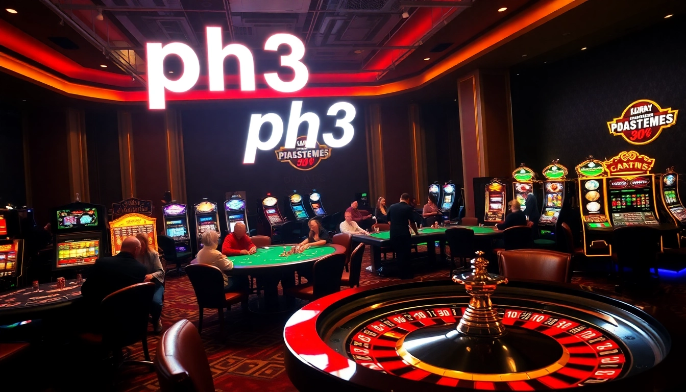 Experience the thrilling atmosphere of ph33 Casino featuring vibrant slot machines and engaging card games.
