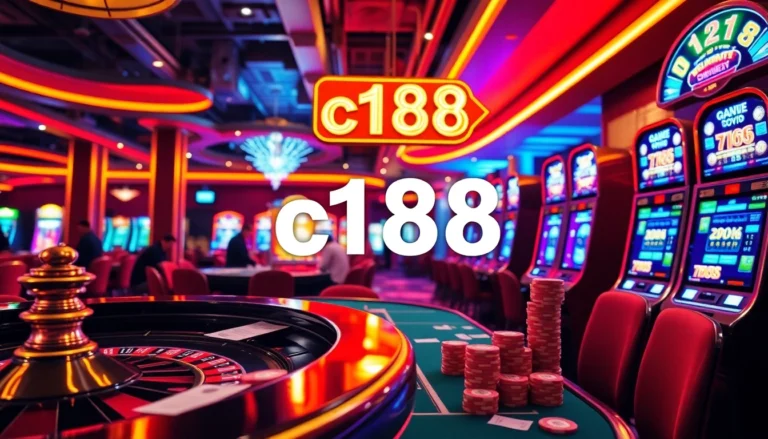 C168 showcases the vibrant energy of a casino with players at a poker table, bright slot machines, and a roulette wheel.