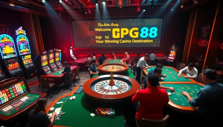 Experience thrilling games at PG88 Casino, where players win big at poker and blackjack tables surrounded by vibrant slot machines.