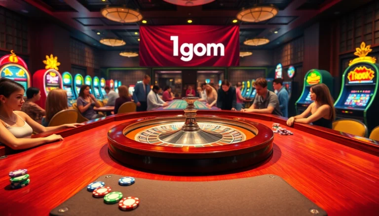 Roulette wheel at a bustling casino with players engaging in 1gom betting excitement.
