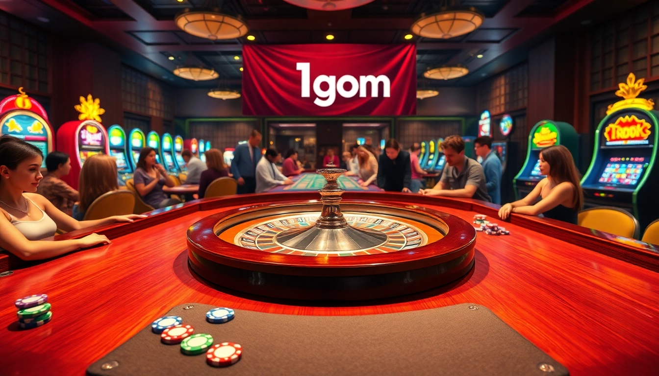Roulette wheel at a bustling casino with players engaging in 1gom betting excitement.