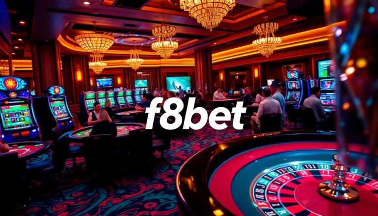 f8bet players enjoying a thrilling poker game at a vibrant casino table filled with chips and cards.
